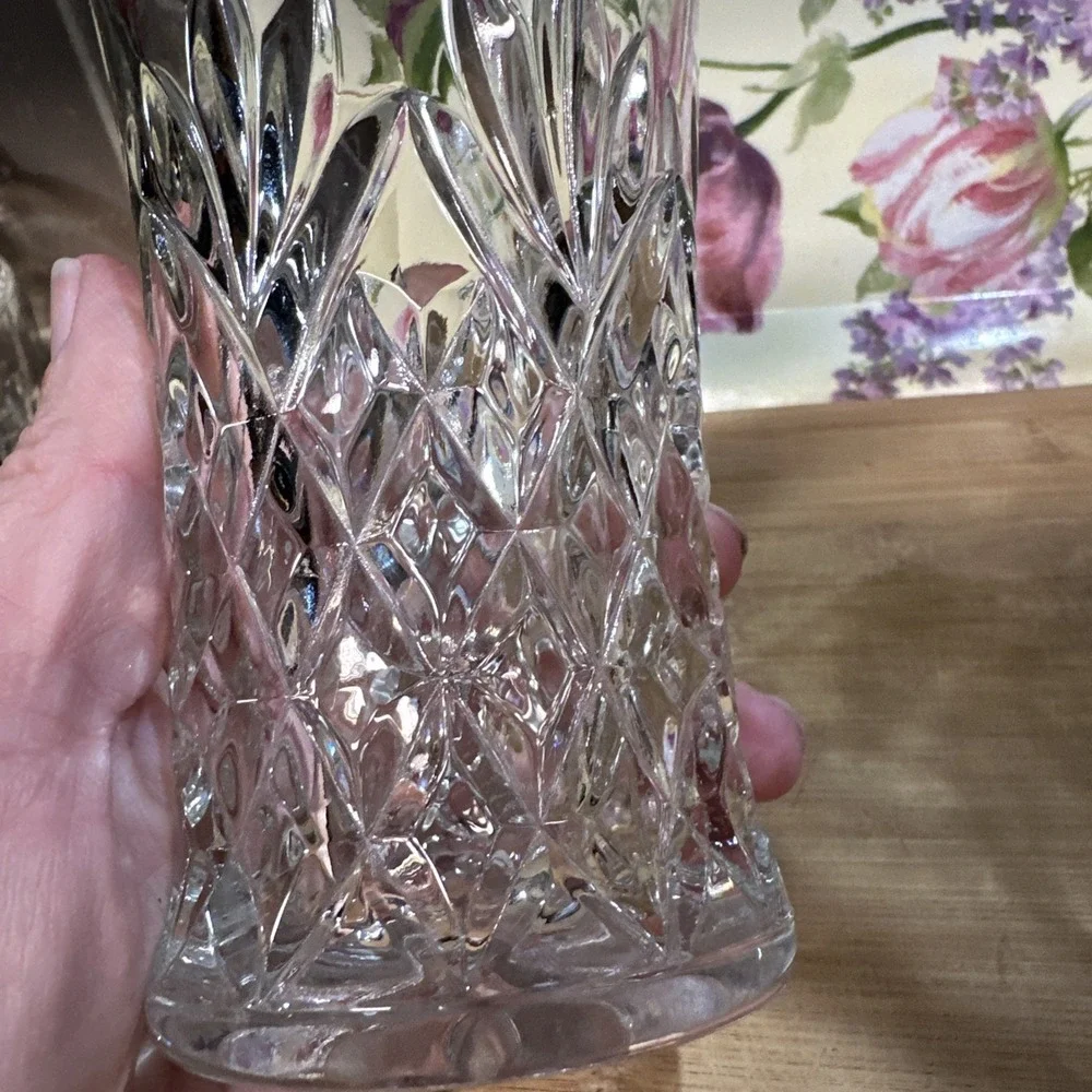 VTG Clear Glass Vase Set FTDA Crystal Vase +‎ Anchor Hocking Prescut Pineapple